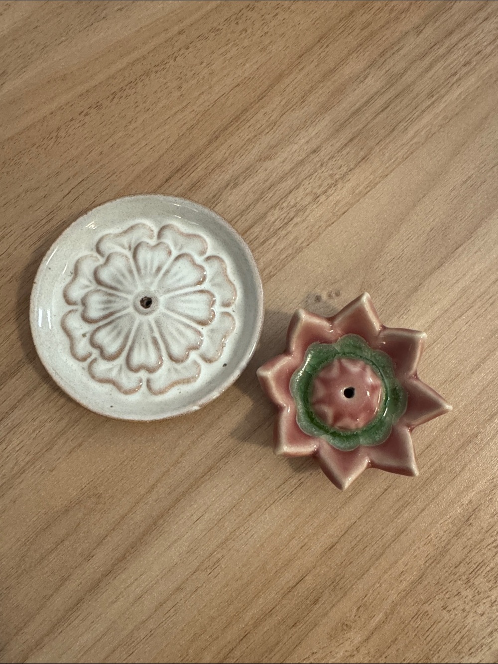 Handcrafted Floral Ceramic Incense Holders - Pink & Cream